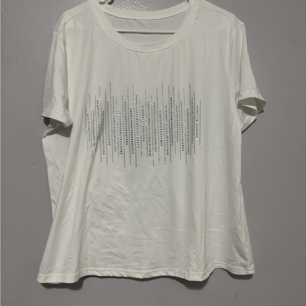 SHEIN White Short Sleeve Top with Silver Accents